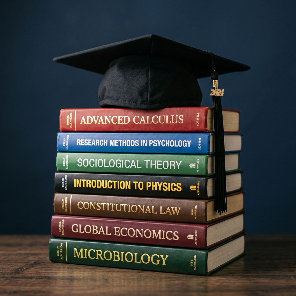 Stack of books with graduation cap